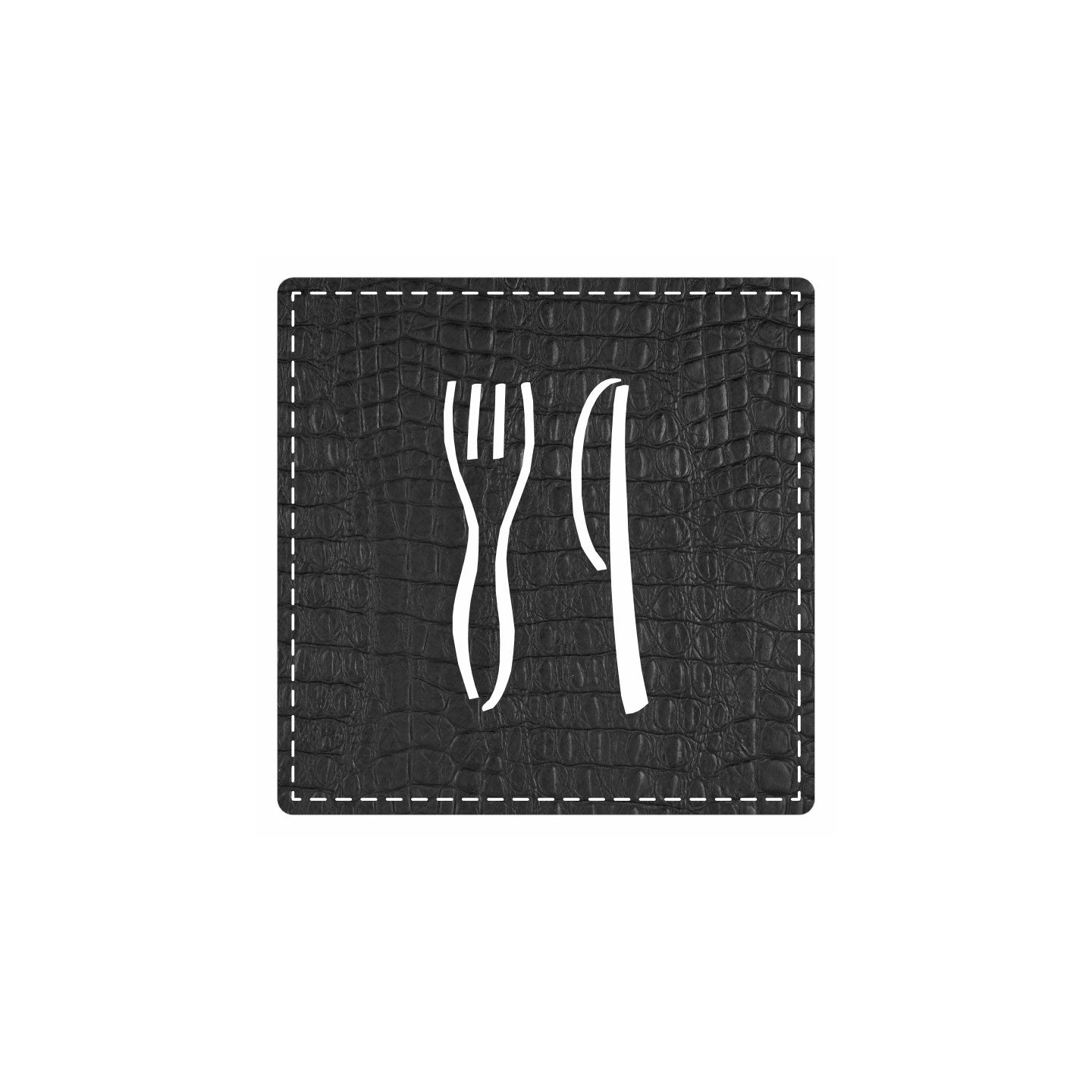 Plaque porte "restaurant"  imitation cuir noir - picto carré