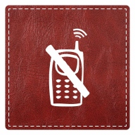 Plaque porte "Téléphone interdit" - imitation cuir bordeaux - picto carré