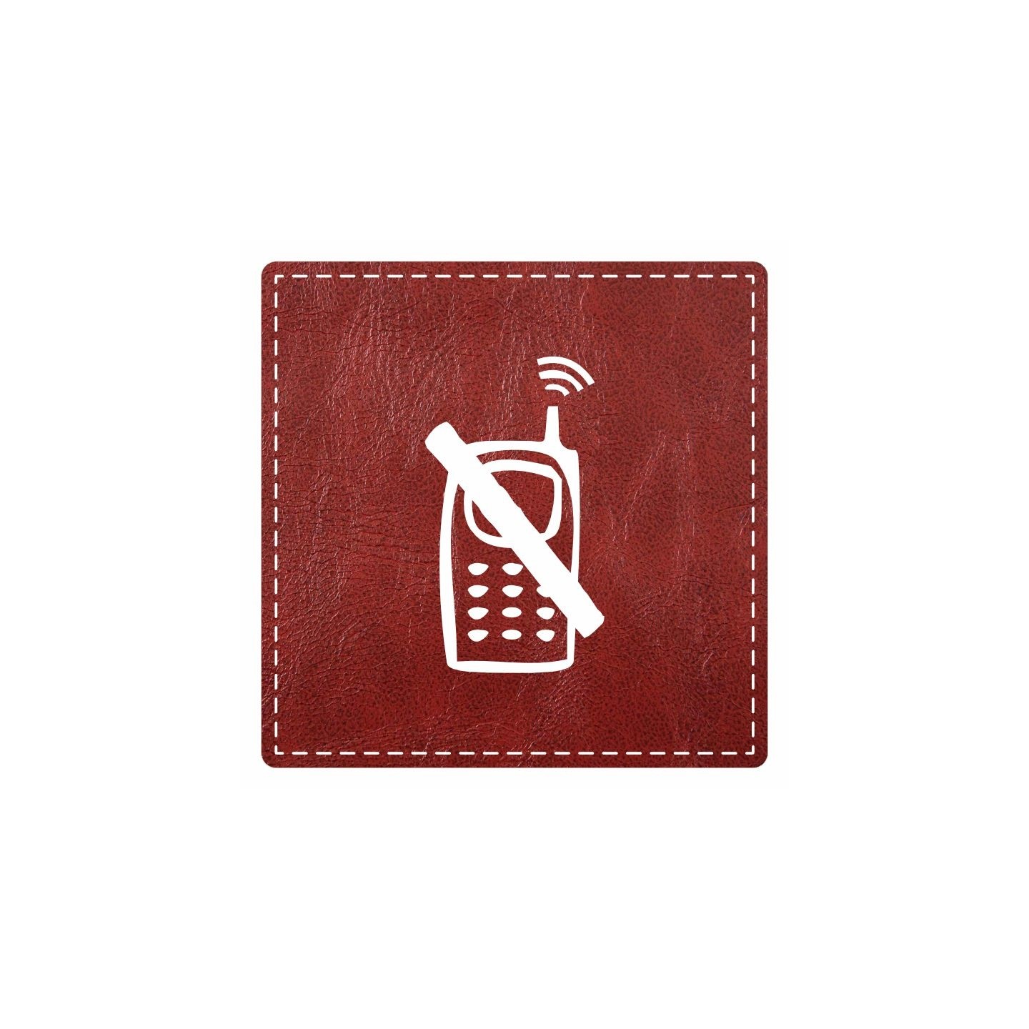 Plaque porte "Téléphone interdit" - imitation cuir bordeaux - picto carré