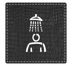 Plaque porte "Douche" - imitation cuir noir - picto carré
