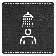 Plaque porte "Douche" - imitation cuir noir - picto carré