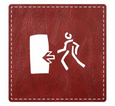 Plaque porte "Sortie de secours" - imitation cuir bordeaux - picto carré