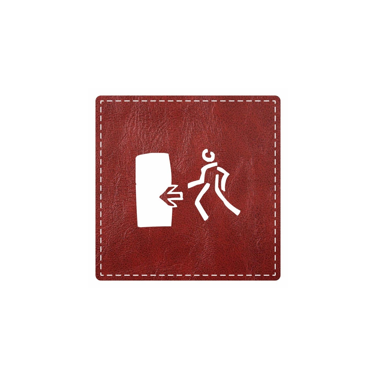 Plaque porte "Sortie de secours" - imitation cuir bordeaux - picto carré