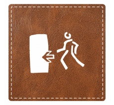 Plaque porte "Sortie de secours" - imitation cuir marron - picto carré