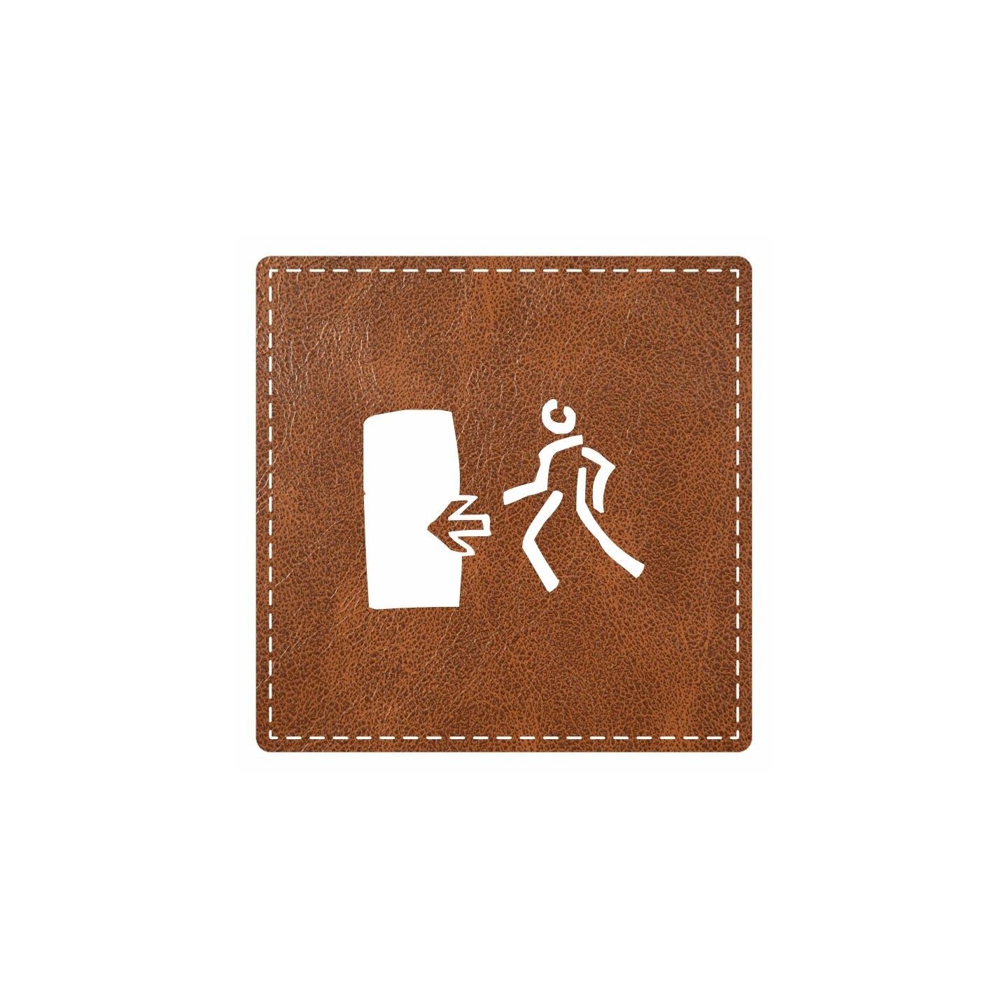 Plaque porte "Sortie de secours" - imitation cuir marron - picto carré