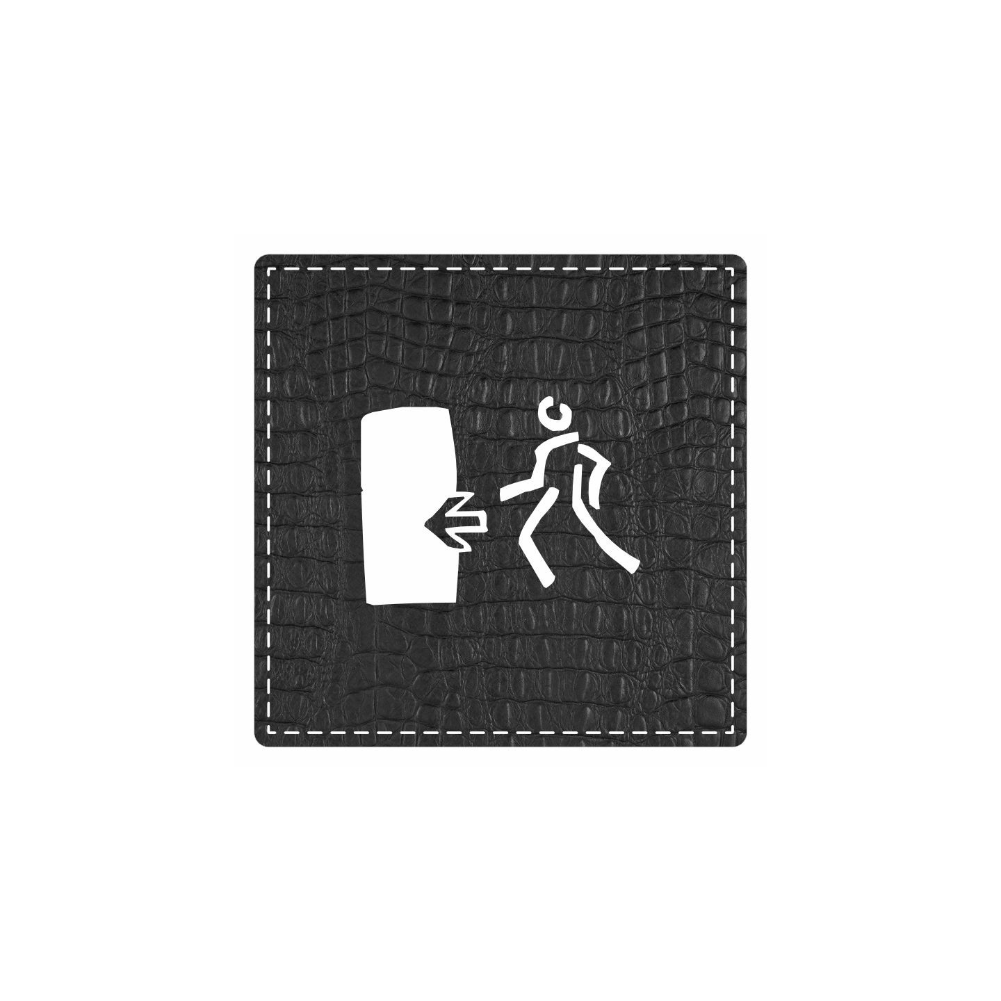 Plaque porte "Sortie de secours" - imitation cuir noir - picto carré