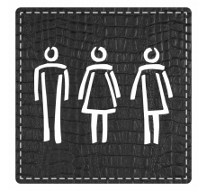 Plaque porte carré "Toilettes non genrées" - imitation cuir noir - picto