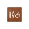 Plaque porte carré "Toilettes mixte" - imitation cuir marron - picto