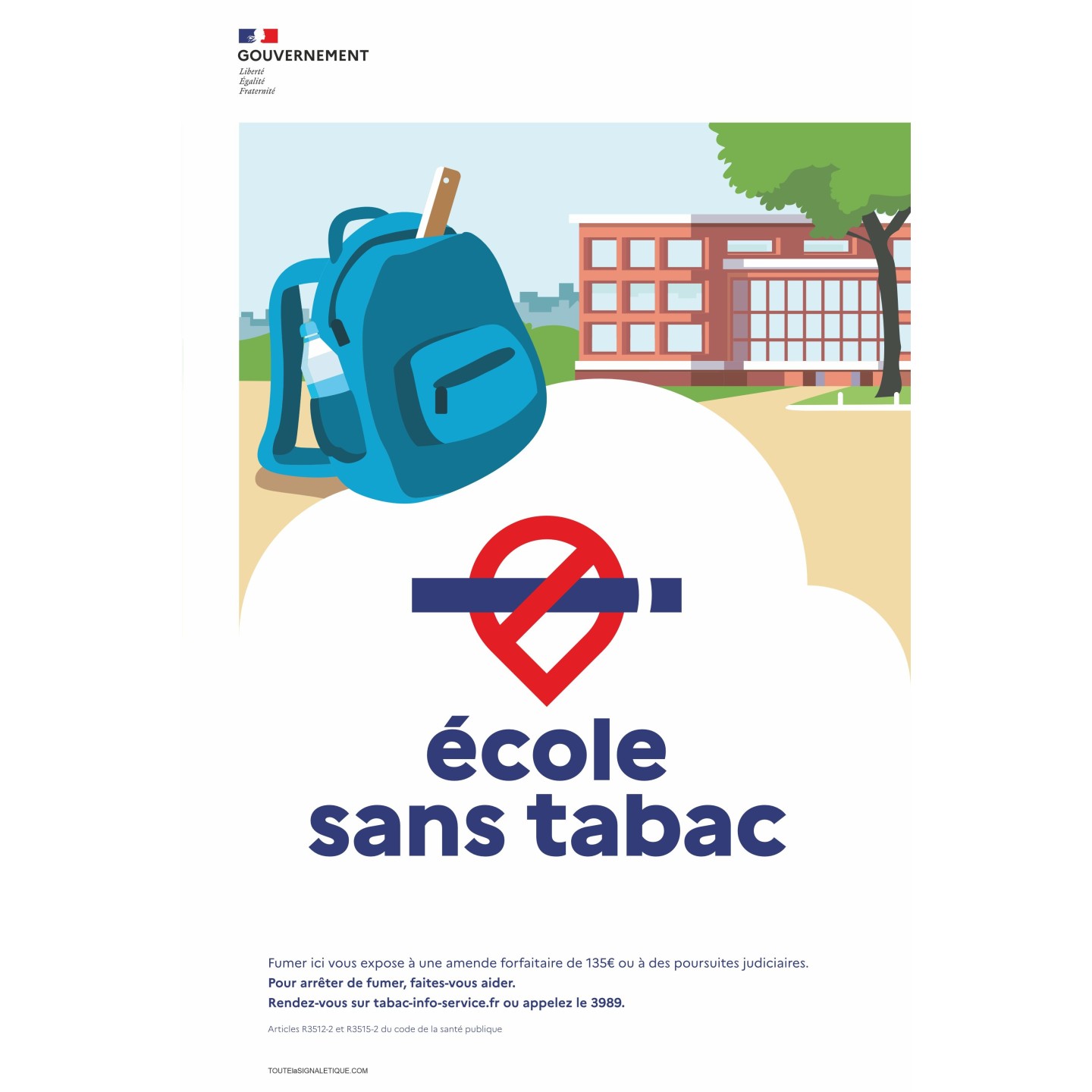 Panneau défense de fumer - école sans tabac