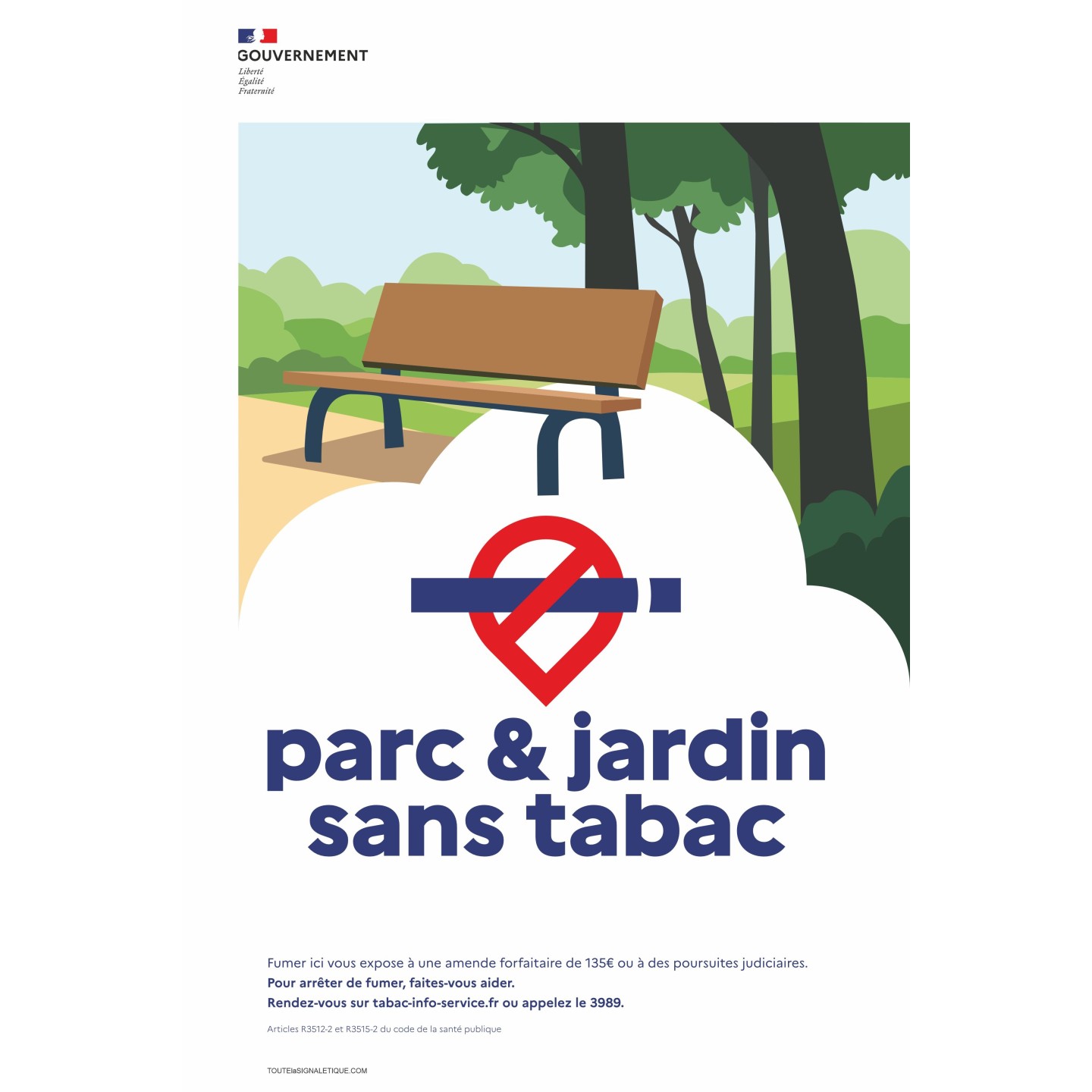 Panneau officiel défense de fumer - parc & jardin sans tabac