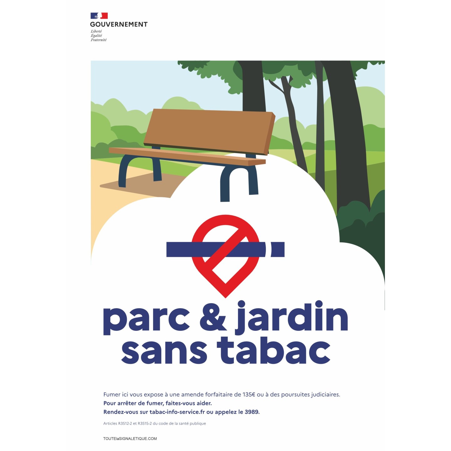 Panneau officiel défense de fumer - parc & jardin sans tabac
