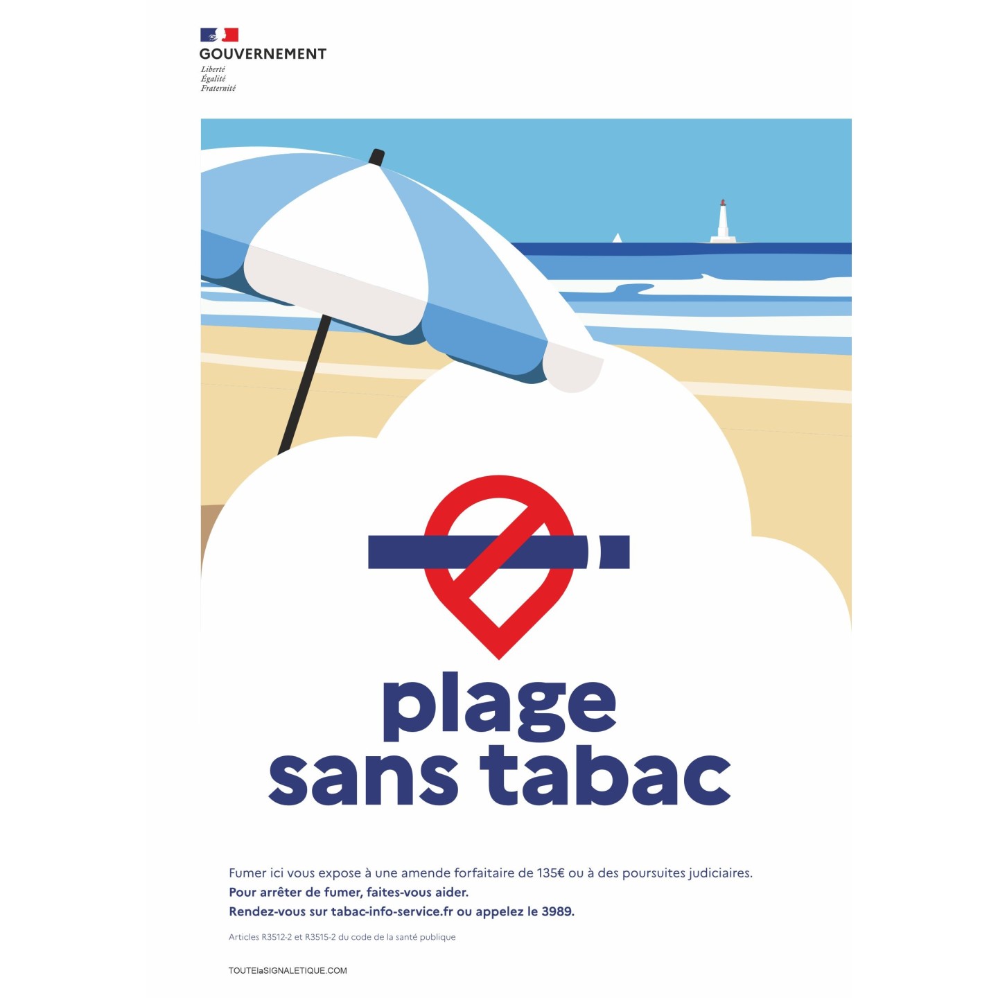 Panneau officiel défense de fumer - plage sans tabac