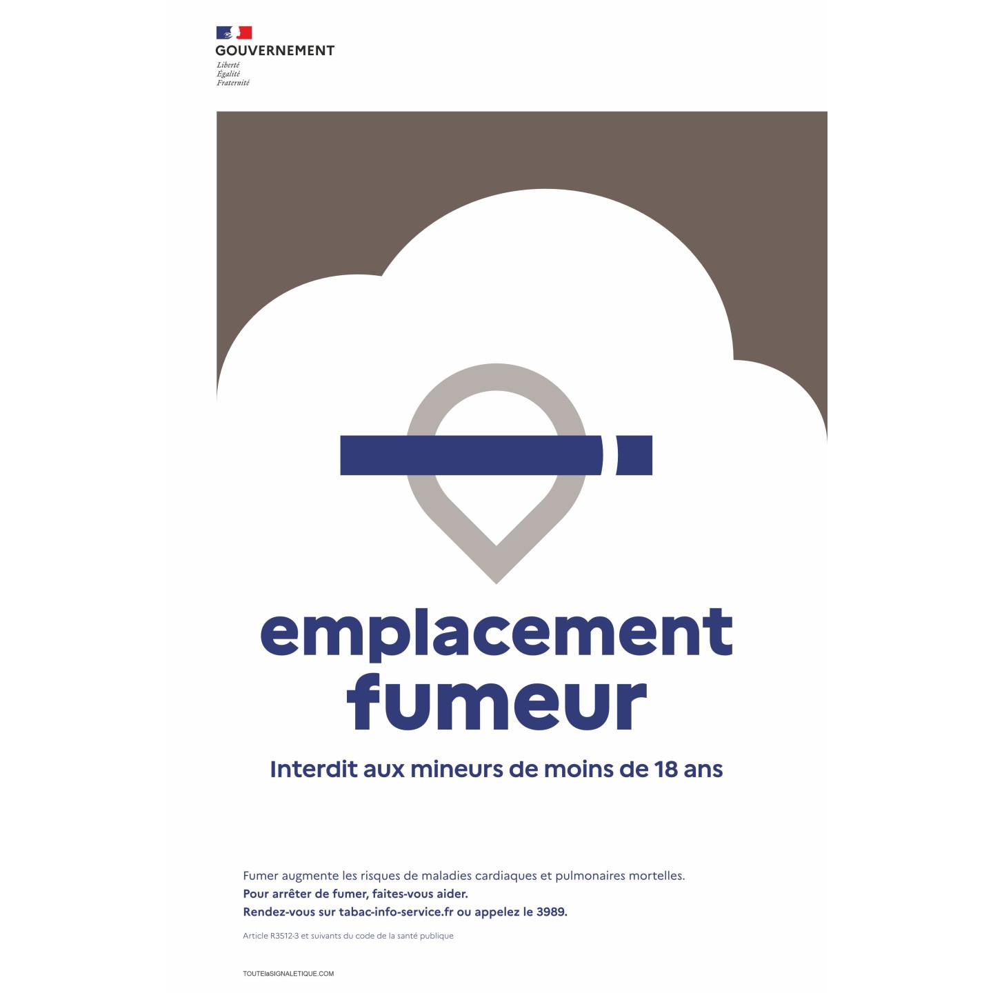 Panneau officiel défense de fumer - emplacement fumeur