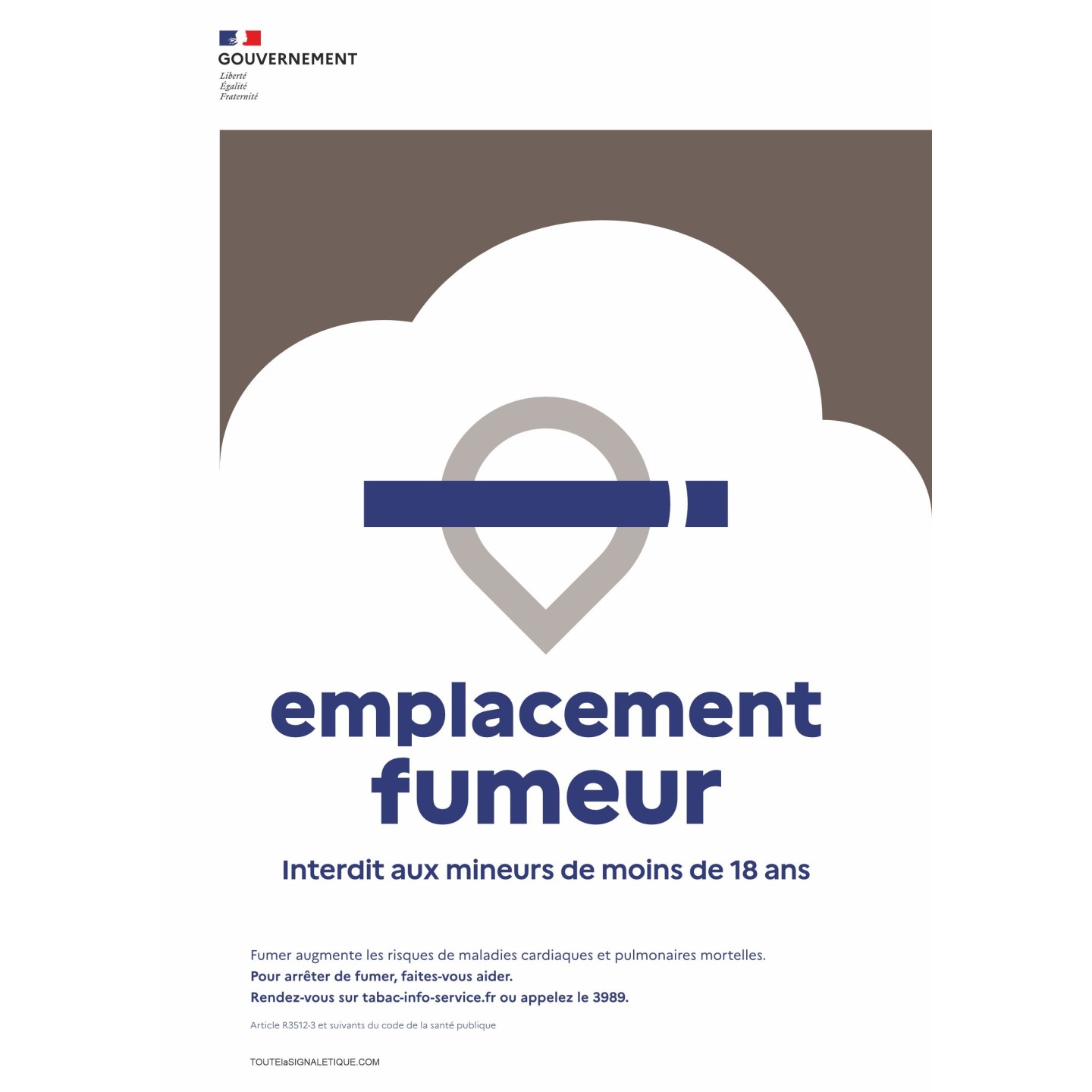Panneau officiel défense de fumer - emplacement fumeur