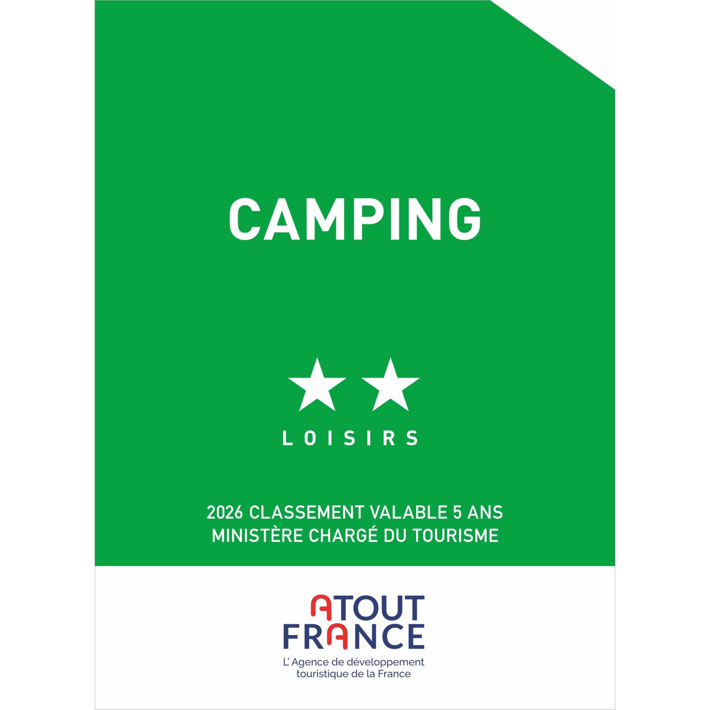 Panonceau Camping loisirs 2 étoiles 2026