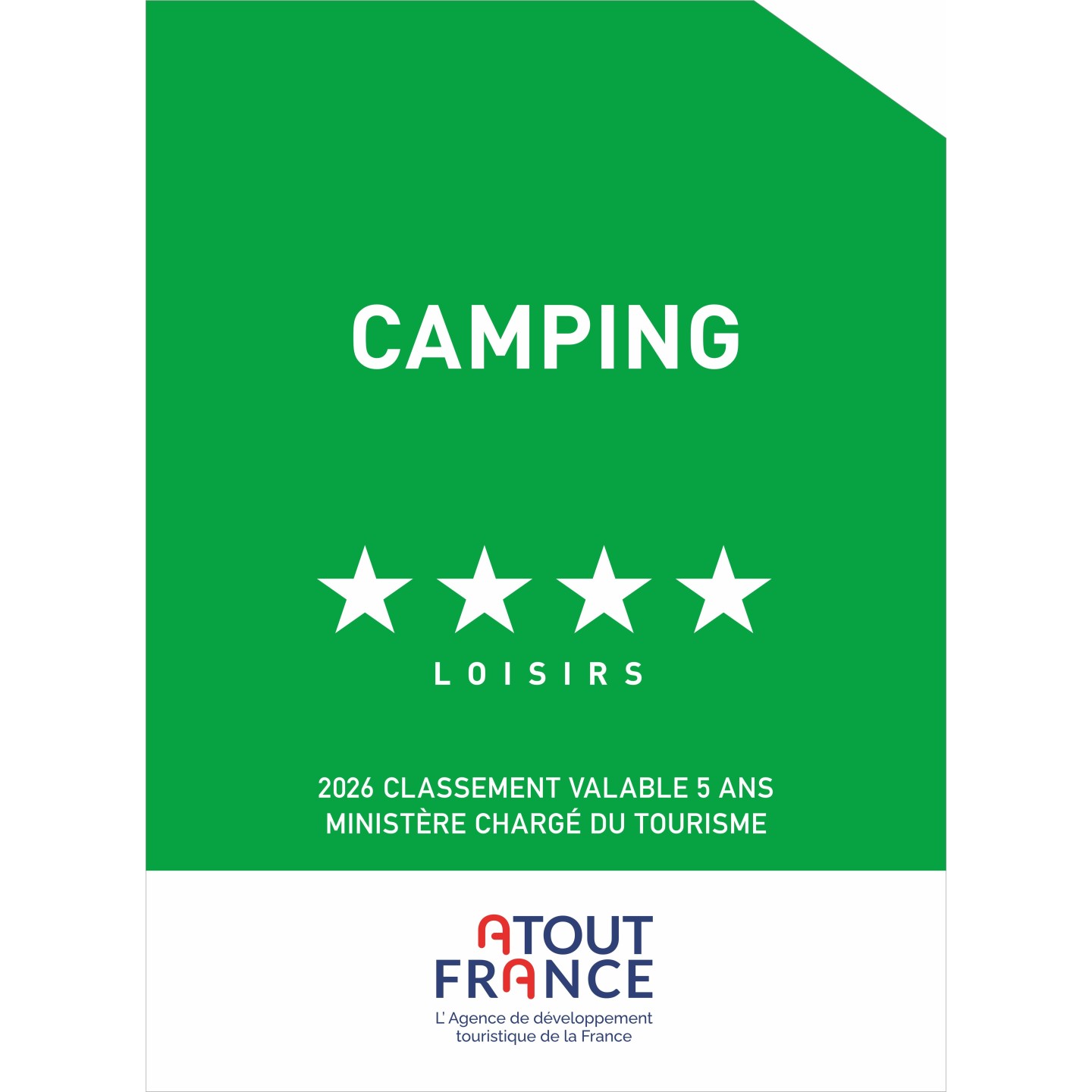 Panonceau Camping loisirs 4 étoiles 2026