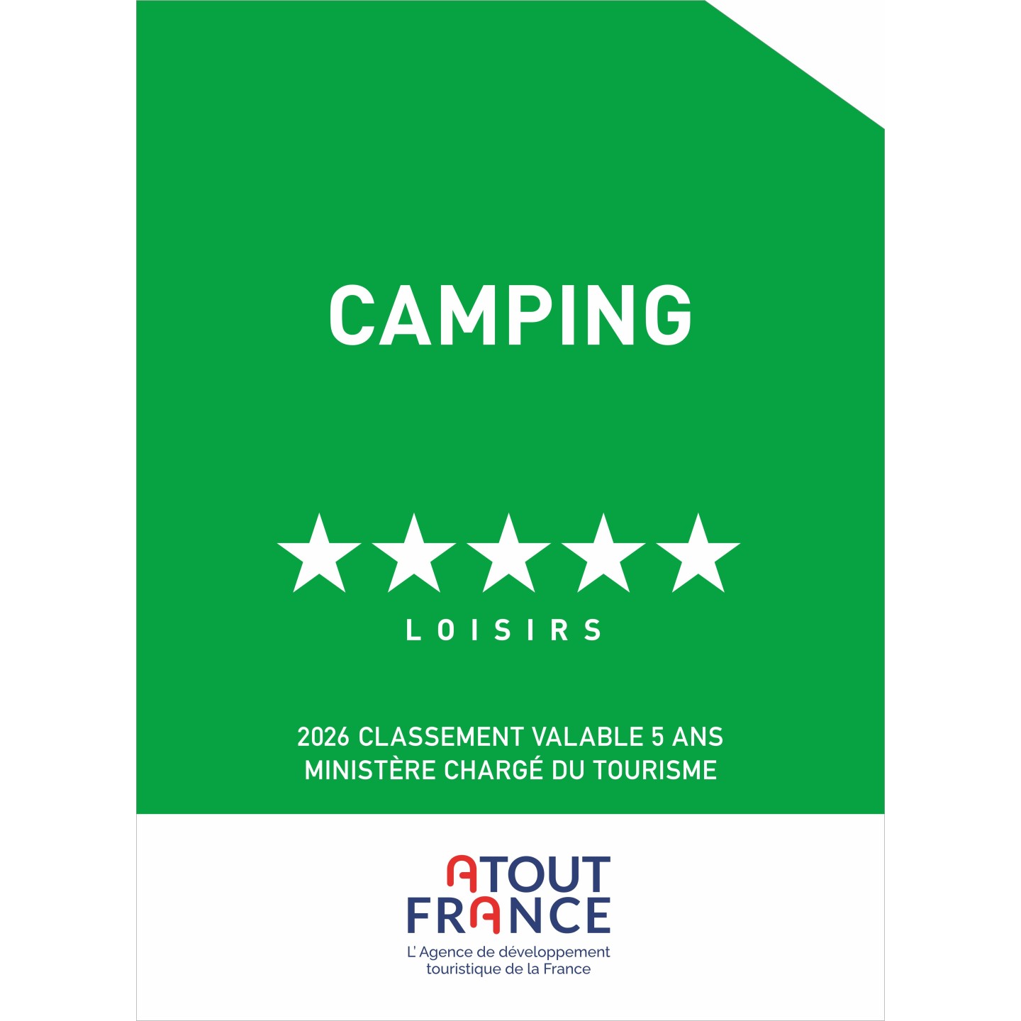 Panonceau Camping loisirs 5 étoiles 2026