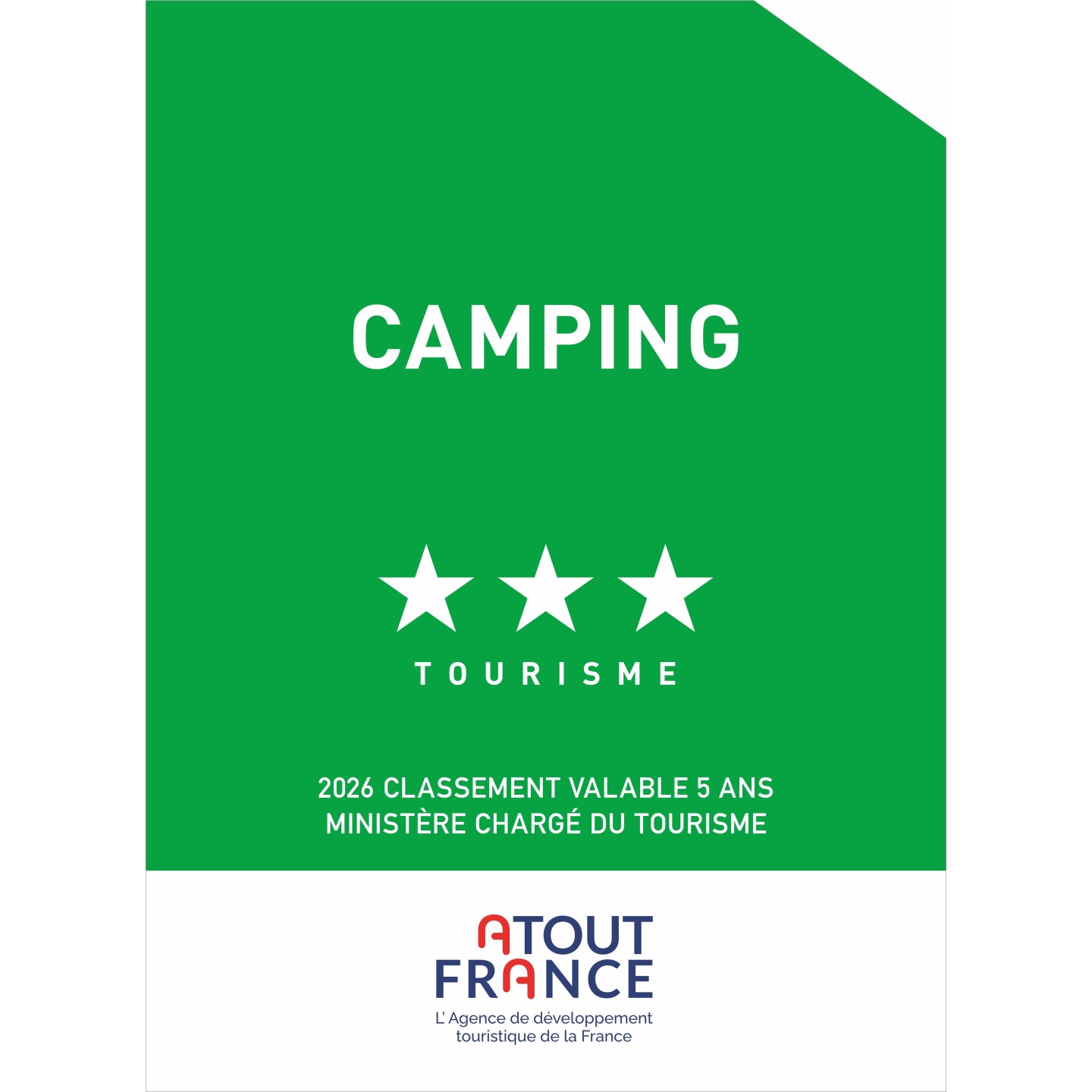 Panonceau Camping tourisme 3 étoiles 2026