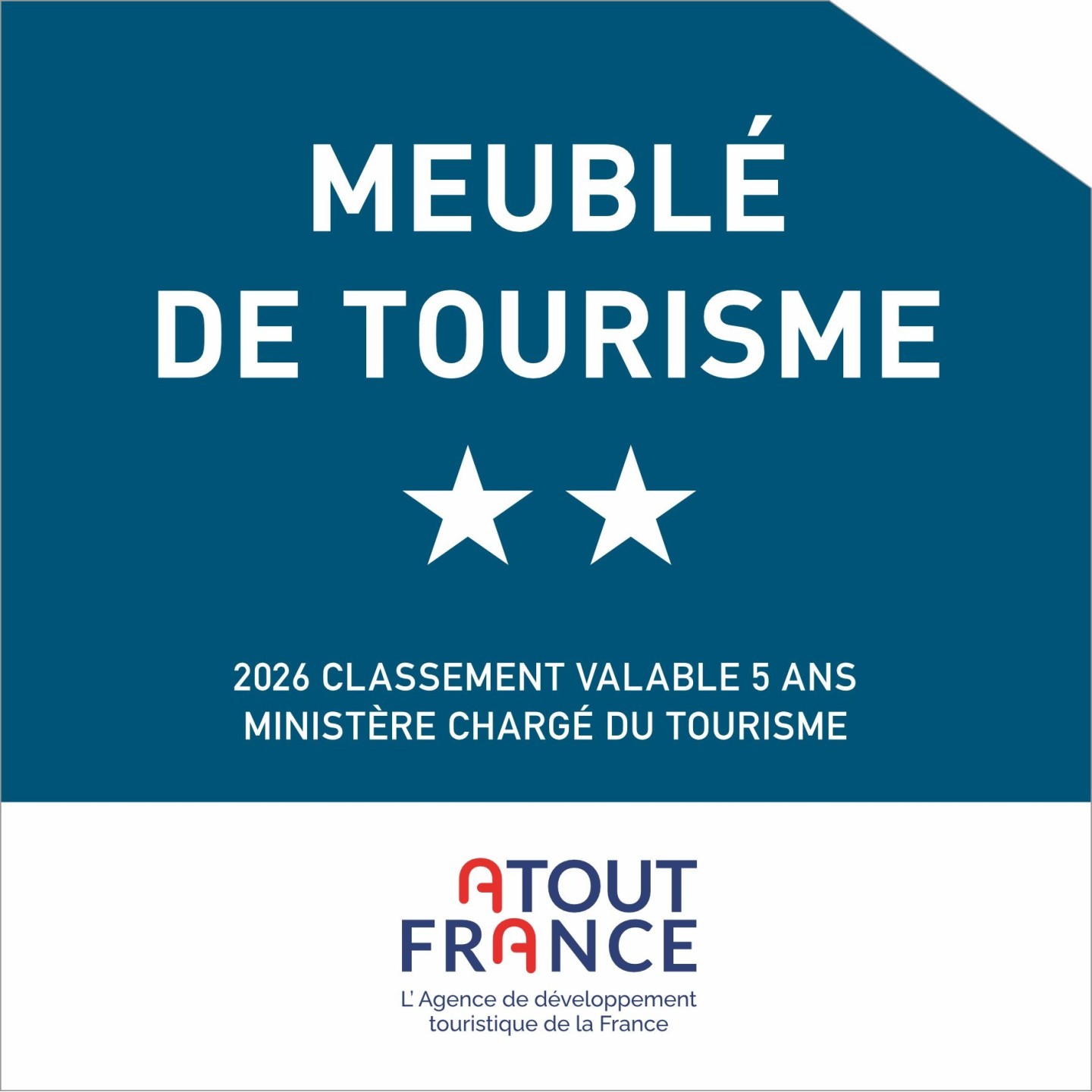 Panonceau Meublé de tourisme 2 étoiles 2026