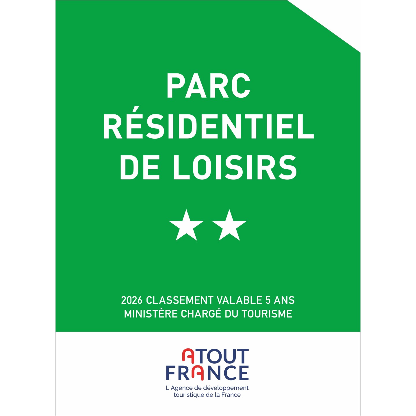 Panonceau Résidence de loisirs 2 étoiles 2026