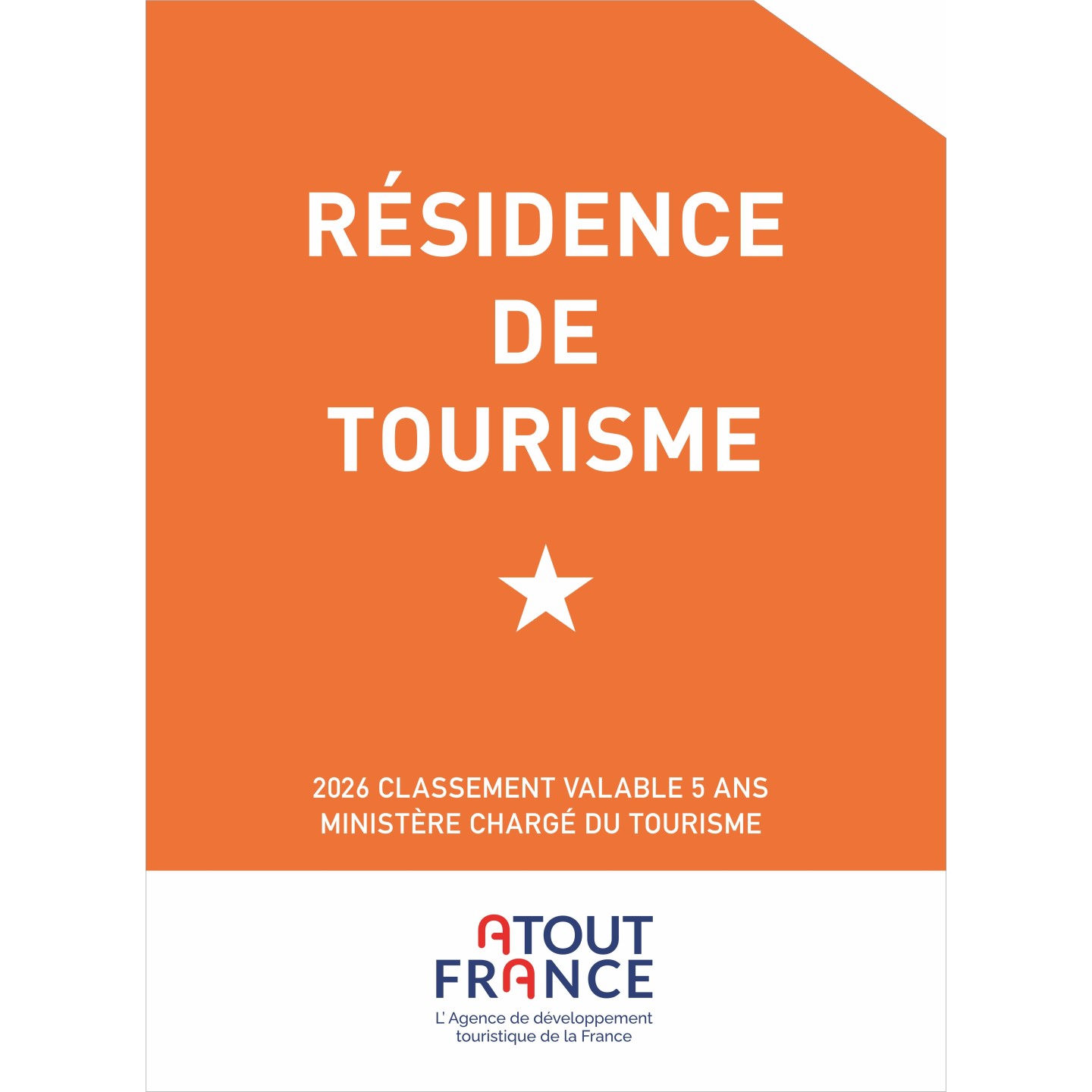 Panonceau Résidence de tourisme 1 étoile 2026