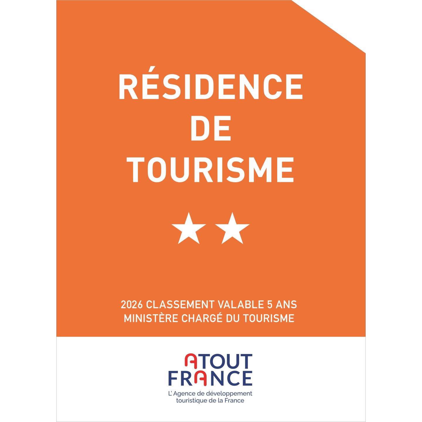 Panonceau Résidence de tourisme 2 étoiles 2026