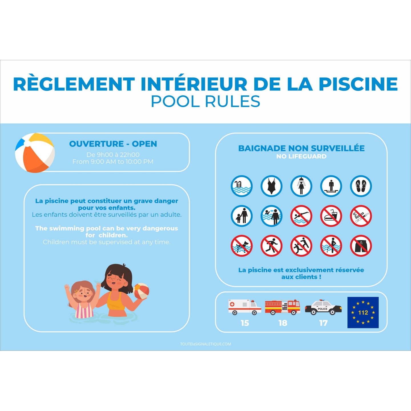 Panneau Règlement intérieur de la piscine
